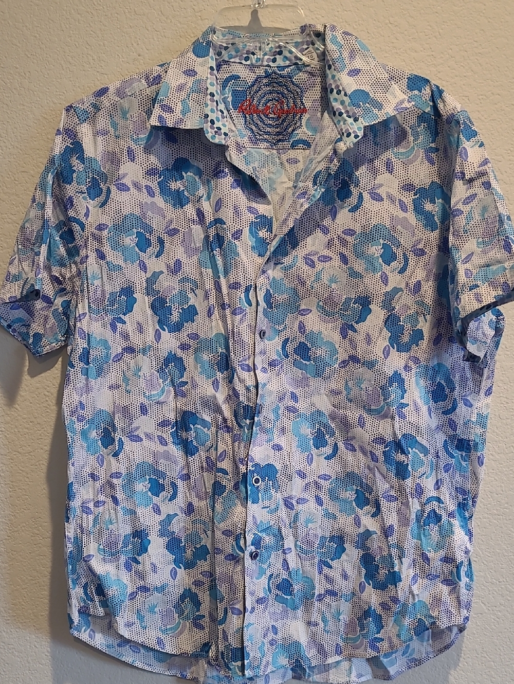 Robert Graham Men's Blue Floral Short-Sleeve Button-Up Shirt